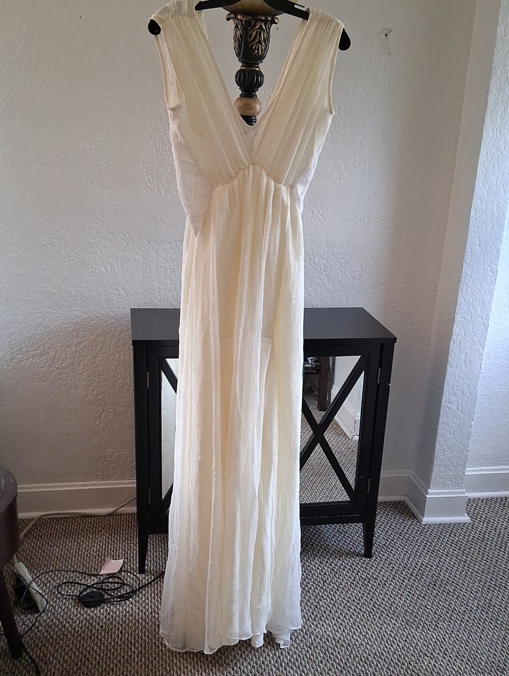 Abi Ferrin Cream Flowing Maxi Dress with Deep V-Neck